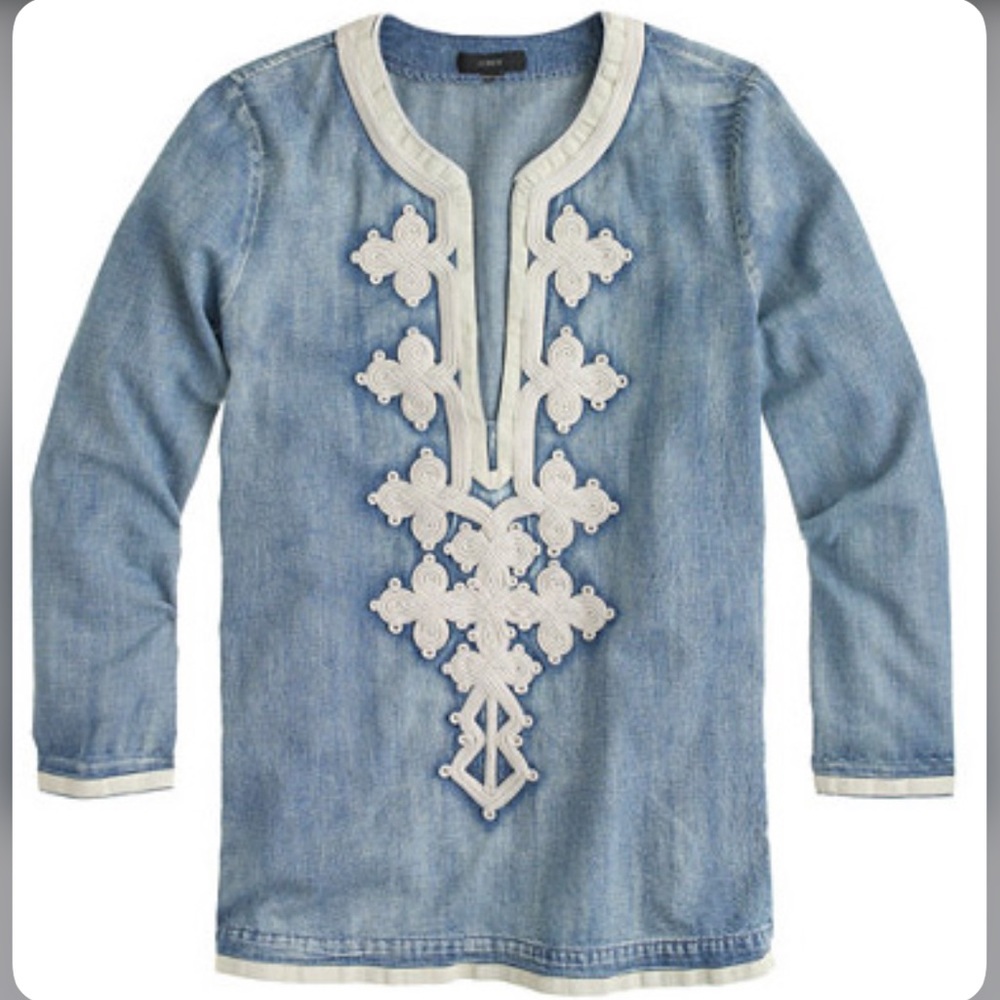 J Crew Soutache Chambray Tunic Top